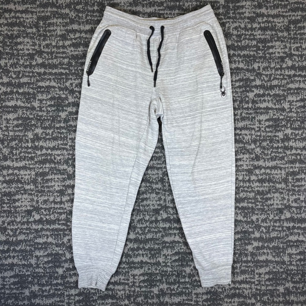 Spyder Active Mens ProWeb Joggers Gray Heather Space Dye Zip Pockets L SPM704U‎